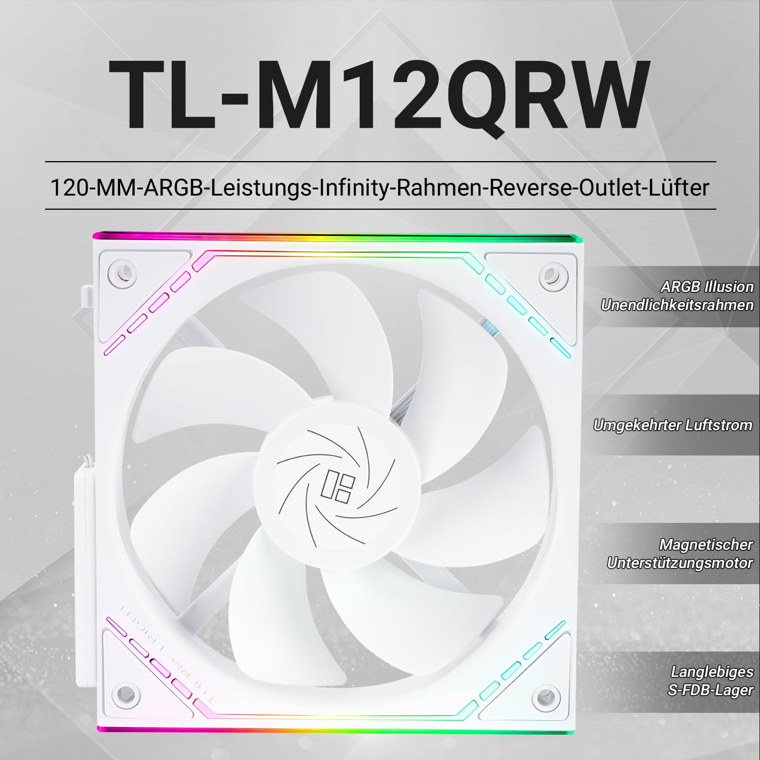 Thumbnail 1 de Thermalright TL-M12QRW — Ventilateur CPU 120 mm PWM, ARGB miroir, silencieux, blanc