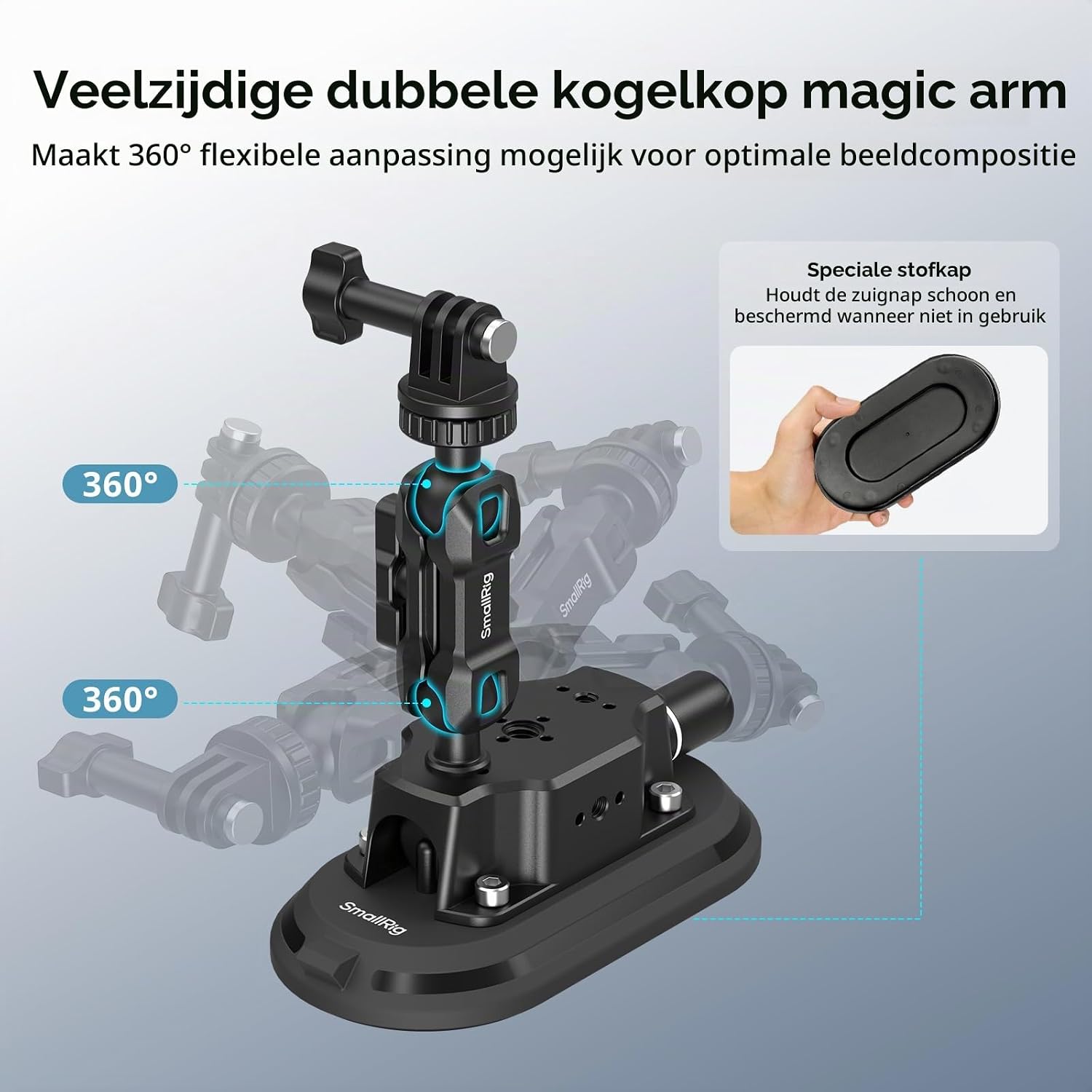 Detalle de SMALLRIG 5842 actiecamera-zuignap 3 x 6" met pompvergrendeling