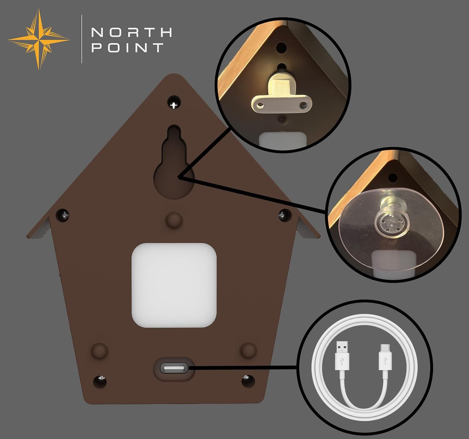 Detalle de Northpoint Naturgeräuschebox Vogelgesang – Bewegungsmelder, Echtholz, USB-C, Wandhalterung