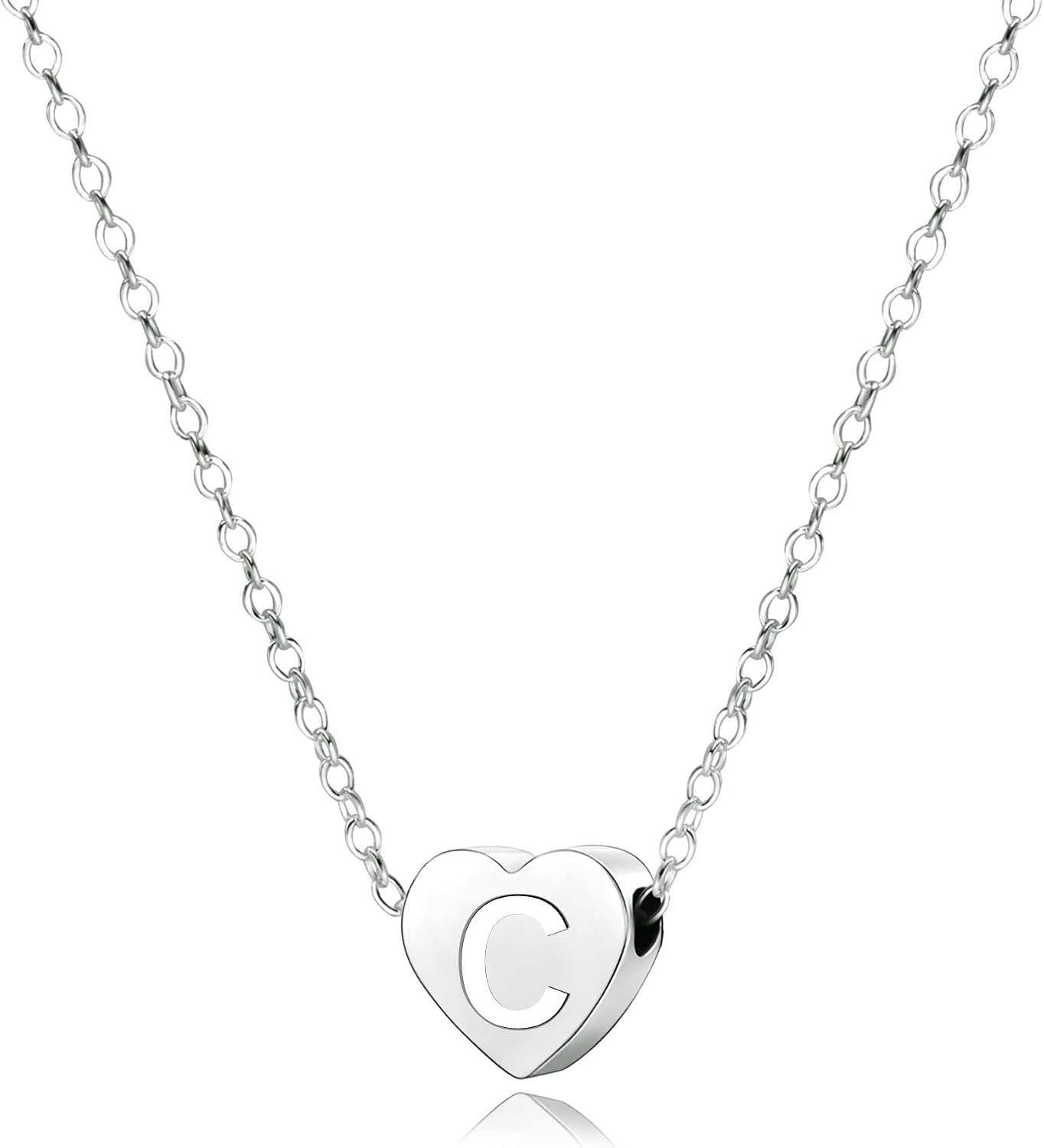 Detalle de KENYG S925 Silver A-Z Capital Initial Heart Pendant Necklace for Women