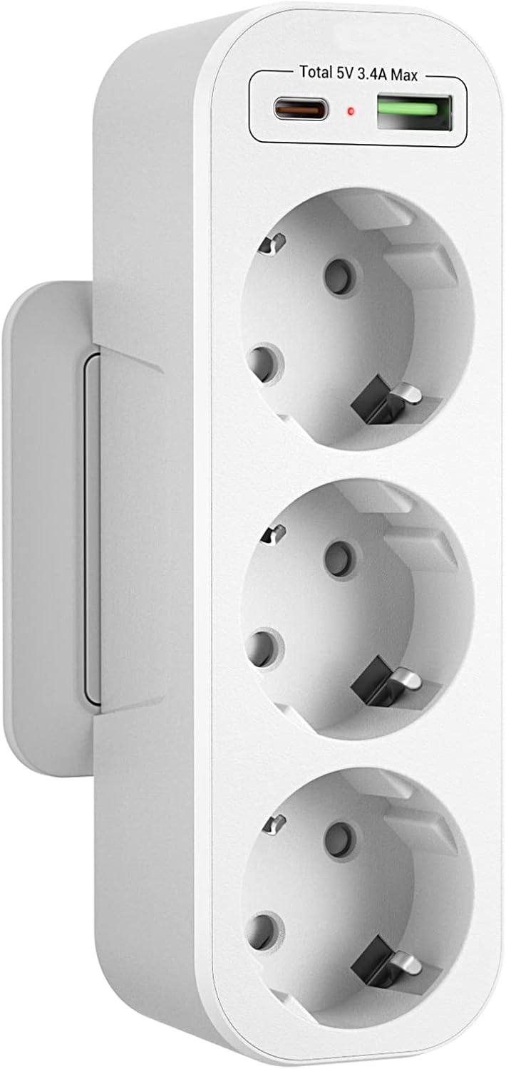 Detalle de Multiprise Murale 3 Prises USB C 16A 2 USB