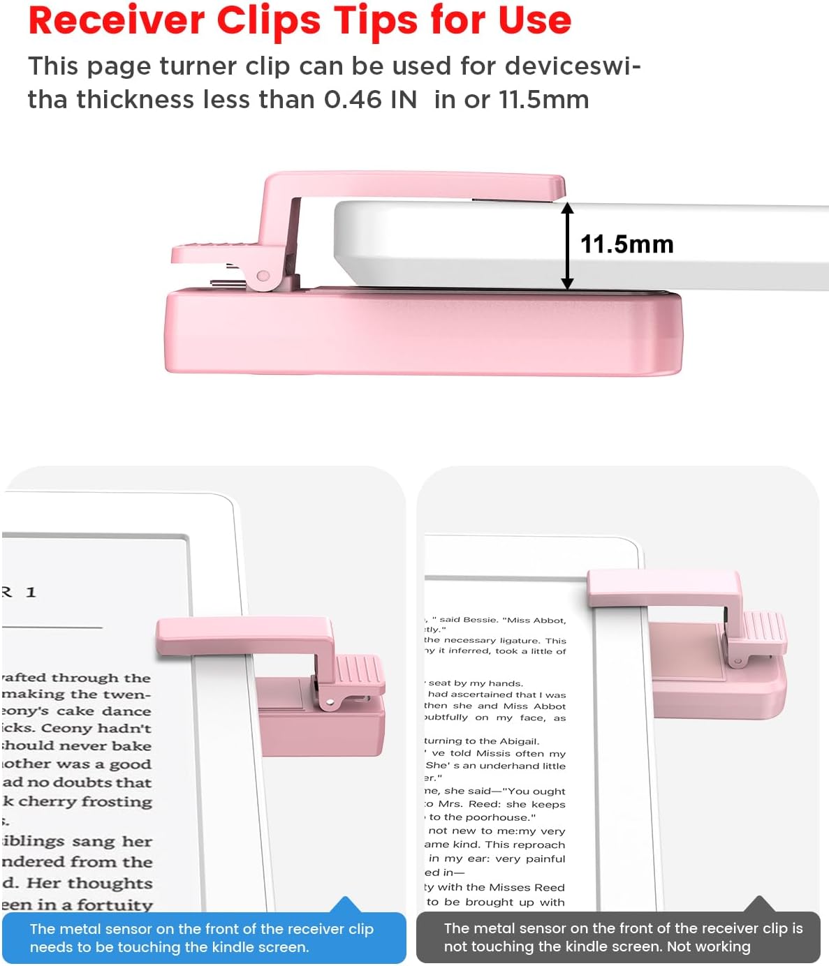 Detalle de RF Fernbedienung Seitenwenden zum Lesen – Rosa, kompatibel mit Kindle Paperwhite/Oasis & mehr