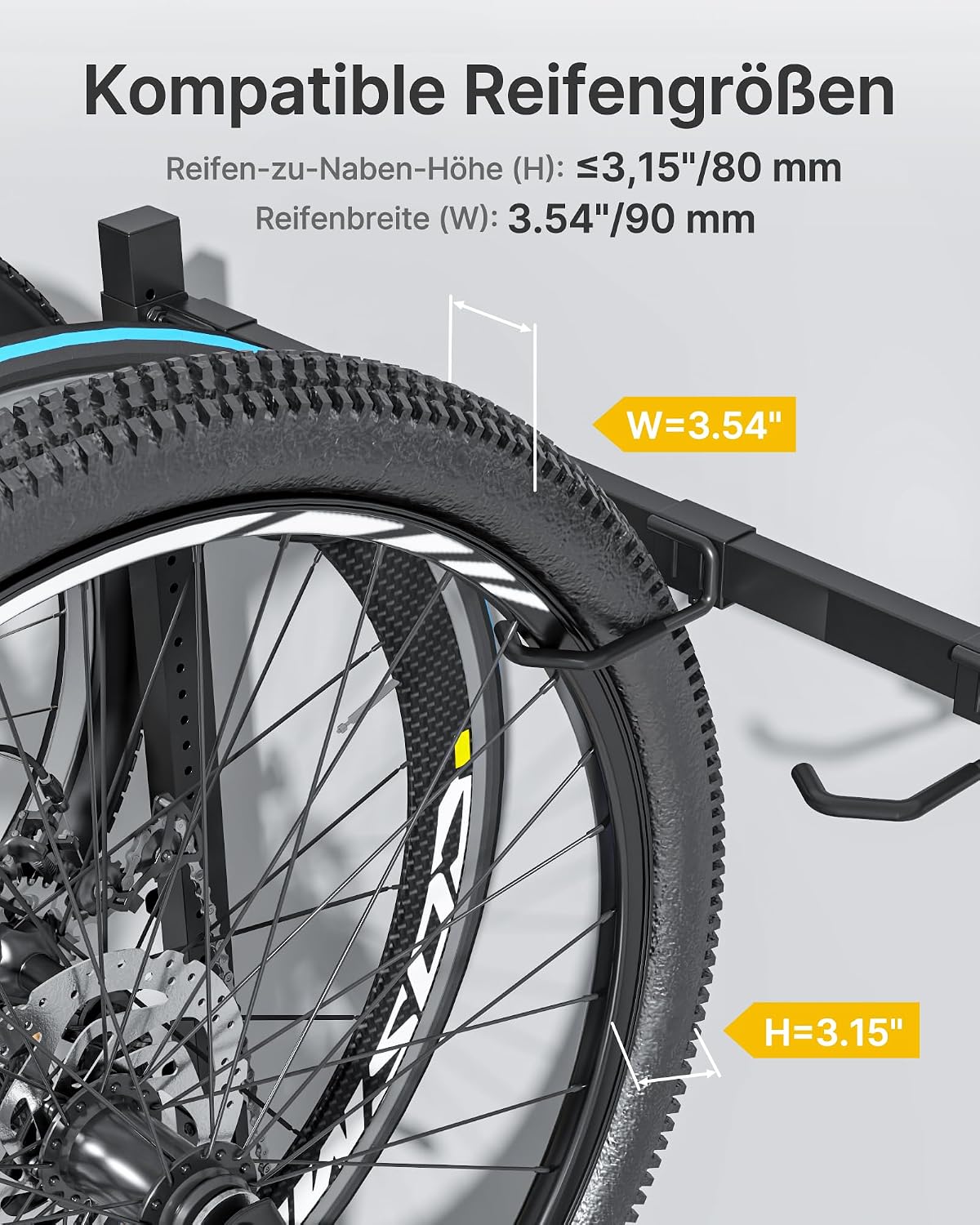Detalle de monTEK freistehender Fahrradständer für 5 Fahrräder mit 5 verschiebbaren Haken & 6 Helmhaken – Schwerlast (160 kg)