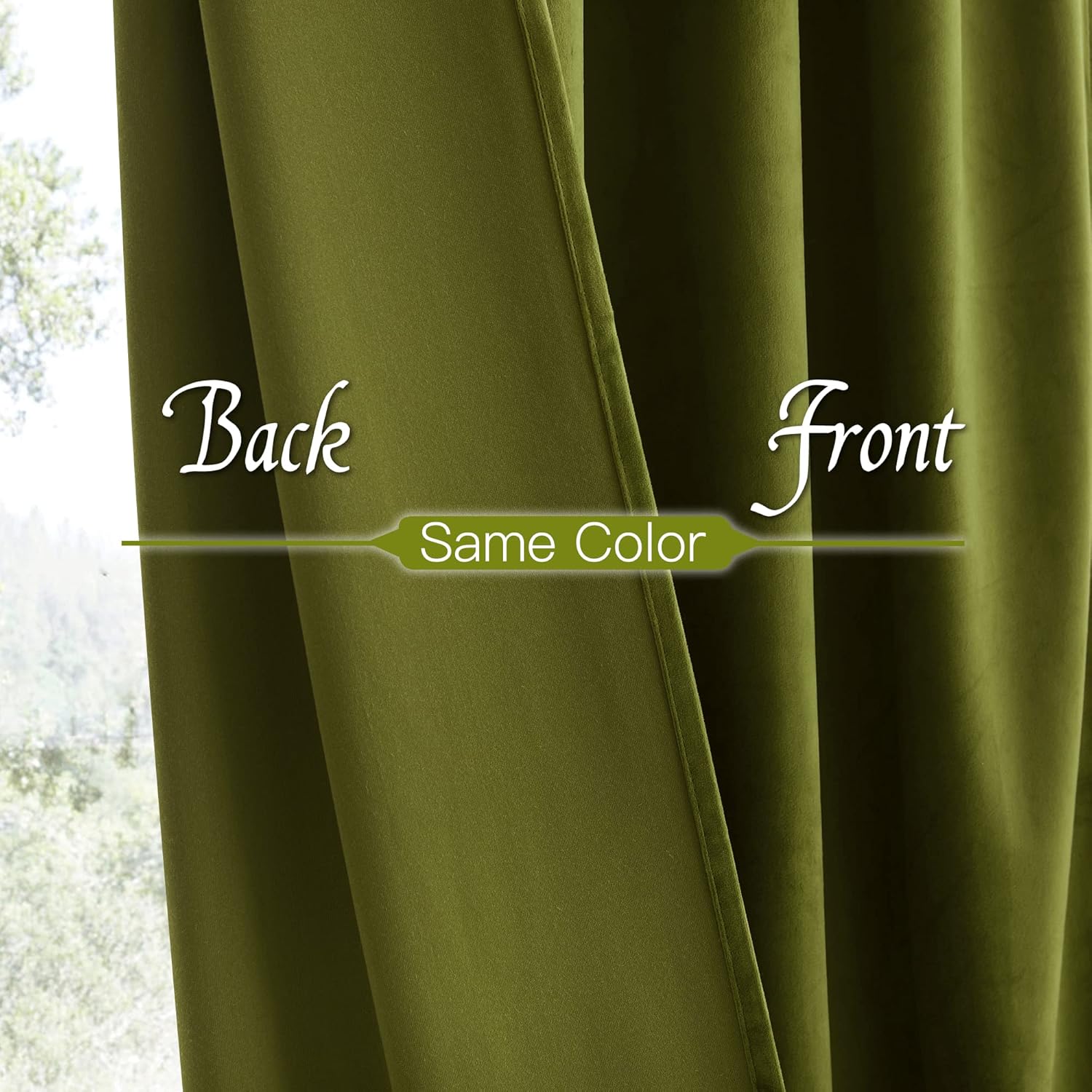 Thumbnail 3 de RYB HOME Moss Green Velvet Curtains, 2 Panels, 90 Inches Long – Luxurious Window Treatment
