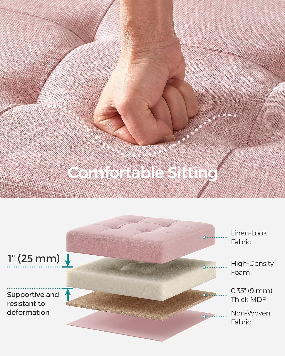 Detalle 2 de SONGMICS Minota LSF047R51 Foldable Storage Ottoman, Tufted, 76 x 38 x 38 cm