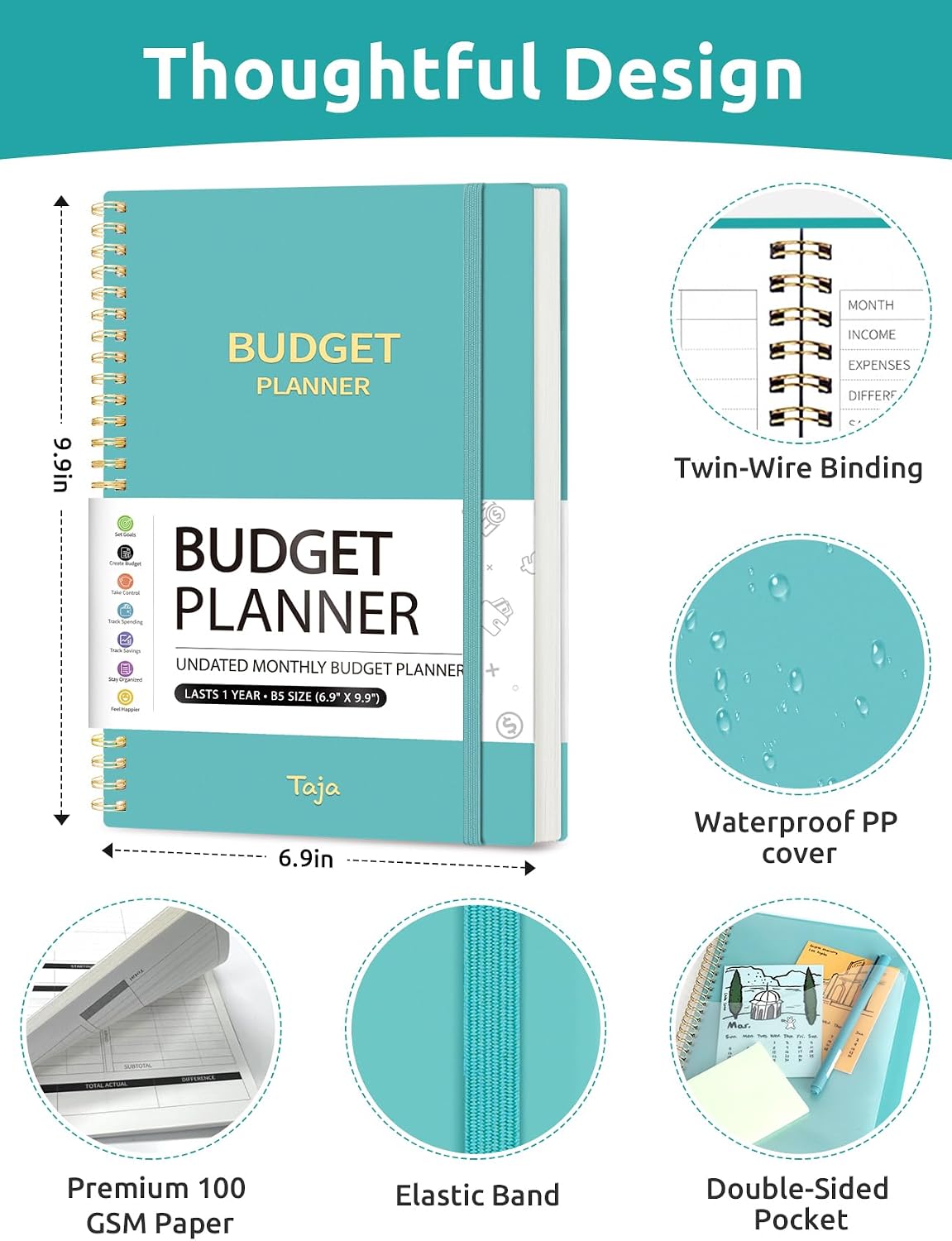 Thumbnail 6 de Taja Budget Planner, Undated Expense Tracker, 6.9" x 9.9", 150 Pages
