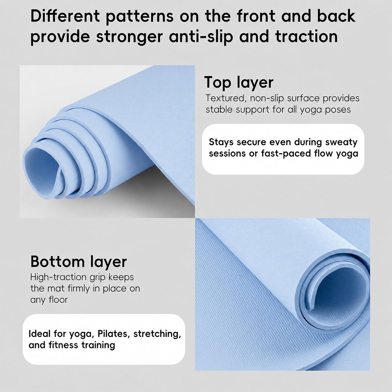 Detalle de Wimwum 72" x 32" Extra Wide Yoga Mat, 6mm TPE with Non-Slip Grip