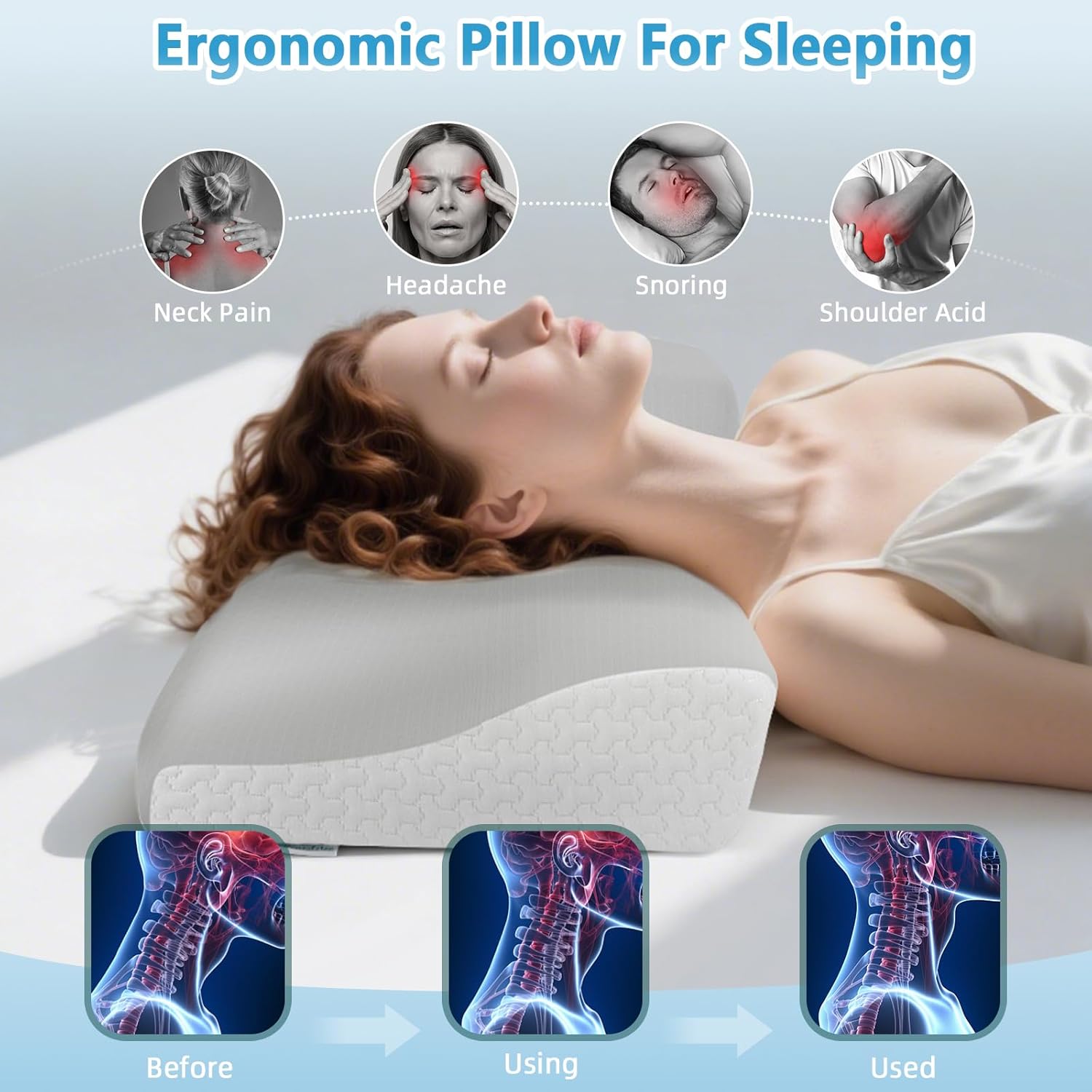 Detalle de Ecosafeter Oreiller Ergonomique à Mémoire de Forme – Soutien cervical et épaules avec housses en fibre de bambou