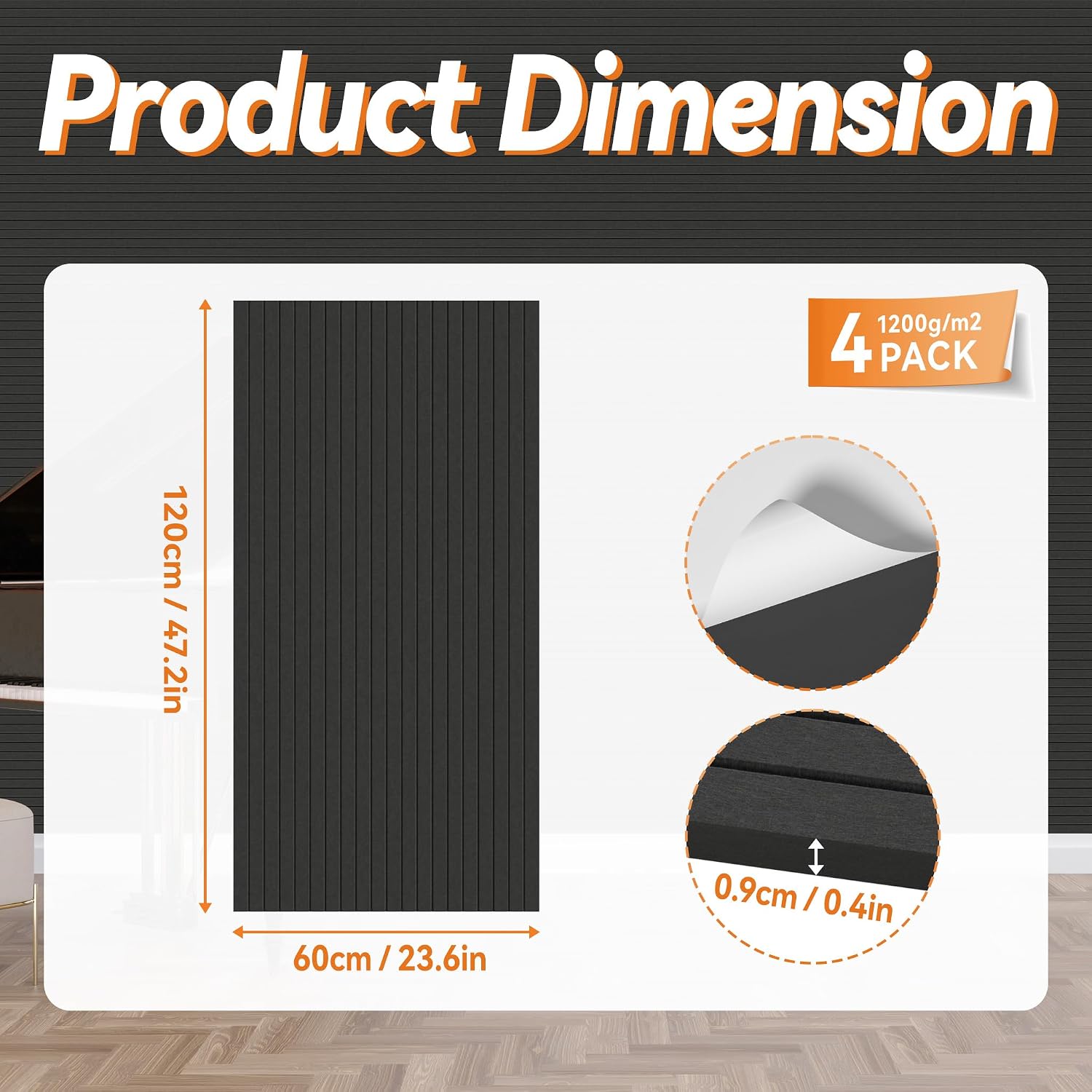 Detalle 2 de ACXIN akoestische panelen, 12 stuks, zwart, 120 x 60 cm, zelfklevend 3D-vilt