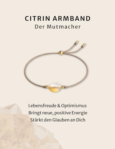 Detalle de happymaker Mutmacher Armband: Citrin Edelstein & Goldperlen, handgemacht in Deutschland