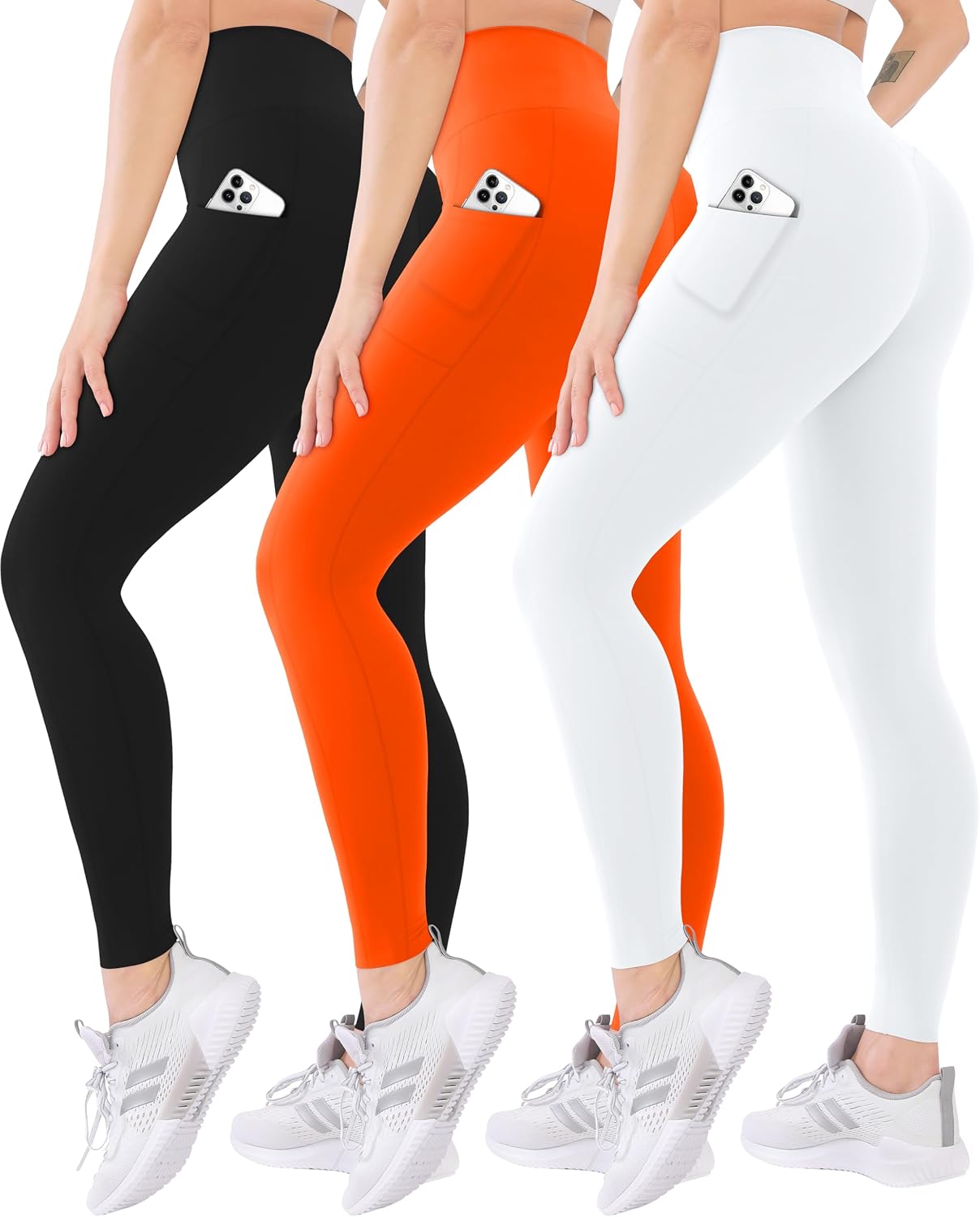 Detalle de Blisset 3-Pack High Waisted Leggings for Women with Pockets – Soft, Tummy Control, 6-Way Stretch
