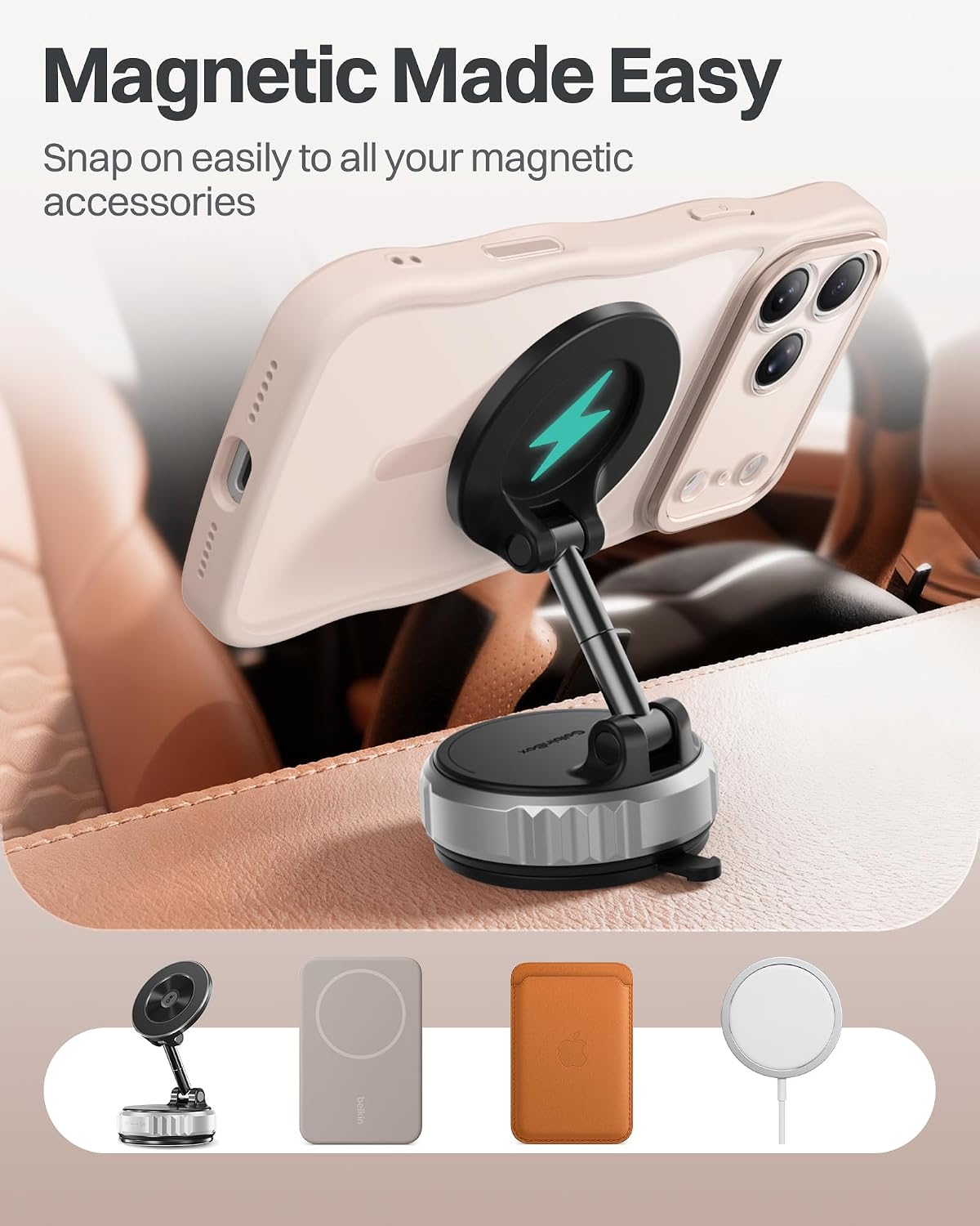 Detalle 2 de GolbinBox for iPhone 17 Pro Max Case with Stash Stand, MagSafe Compatible, Full Camera Protection (6.9 in), Rose Gold