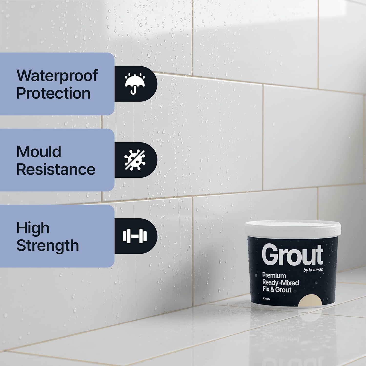 Detalle de Hemway Cream Ready Mixed Grout & Fix (Wall & Tile Adhesive) 4.5kg / 2.5L