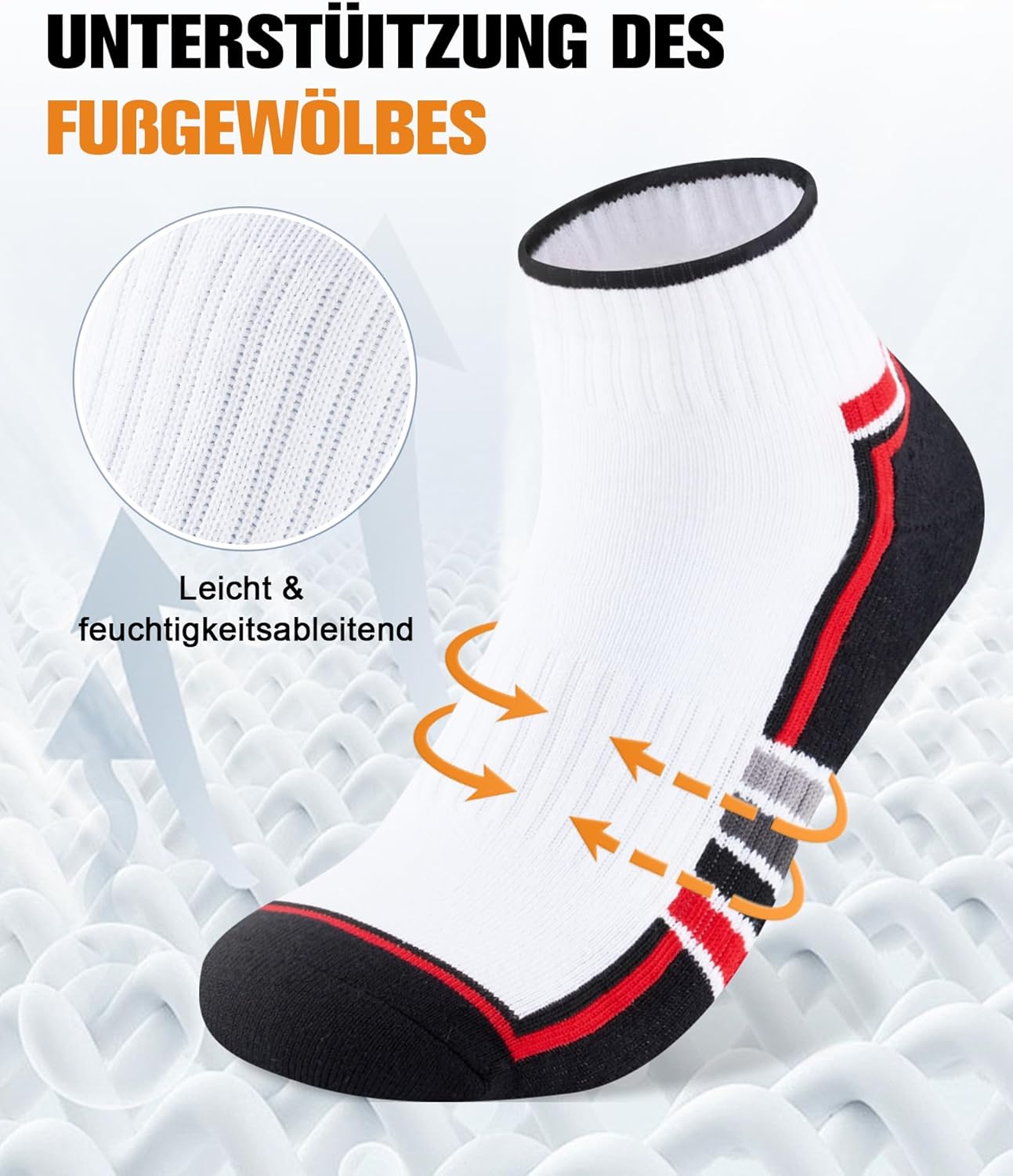 Detalle de EconioSocken Sneaker-Socken aus Baumwolle (Herren & Damen) – gepolsterte Quarter Socken mit Frotteesohle, 6/10 Paar