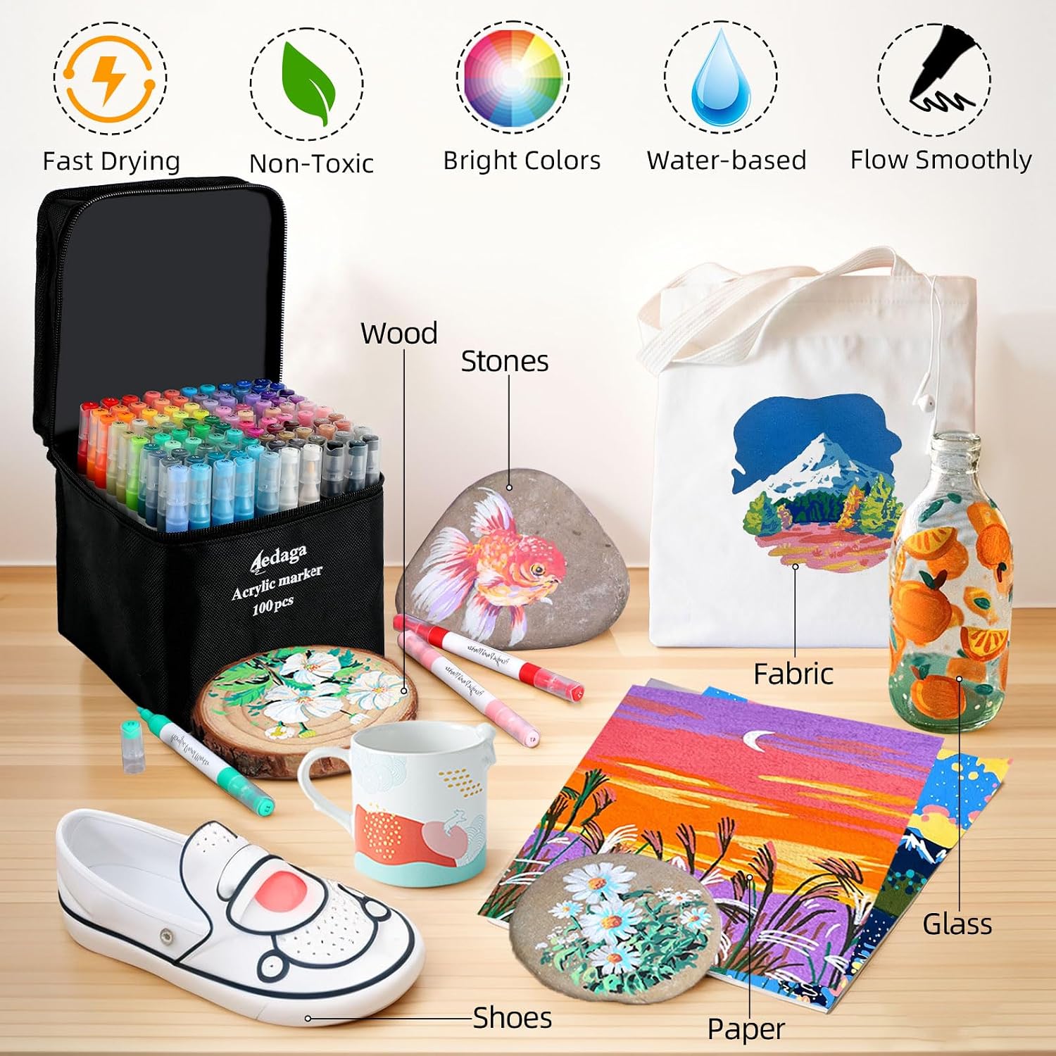 Thumbnail 5 de AEDAGA 100 Colours Numbered Acrylic Paint Pens with Free App – Dual Tip Markers for Creative Versatility