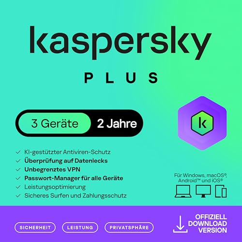 Detalle de Kaspersky Plus Internet Security 2026 – 3 Geräte, 2 Jahre, Anti-Phishing, VPN & Passwort-Manager