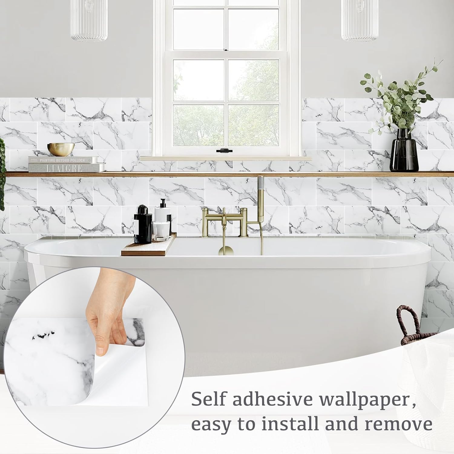 Thumbnail 4 de Abyssaly 24 Piastrelle Adesive per Cucina e Bagno – Bianco Marmo, 15x30 cm