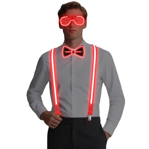 Thumbnail 8 de Alaoo Gafas LED Luminosas, 3 piezas (corbata, pajarita y tirantes) en rojo