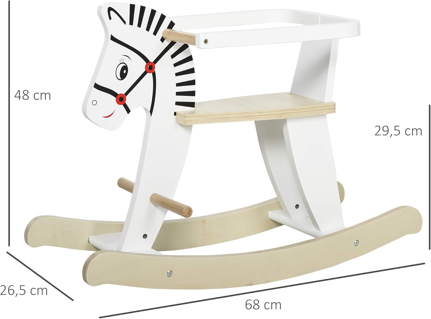 Thumbnail 6 de HOMCOM Cheval à Bascule Zebra en bois avec poignées, repose-pieds et anneau de sécurité