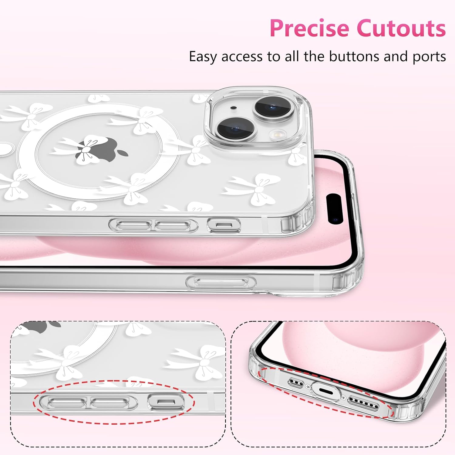 Thumbnail 2 de ZTOFERA Magnetische Hülle für iPhone 15 (6.1") – Transparente Schutzhülle mit Schleifen-Design und Bowknot Muster