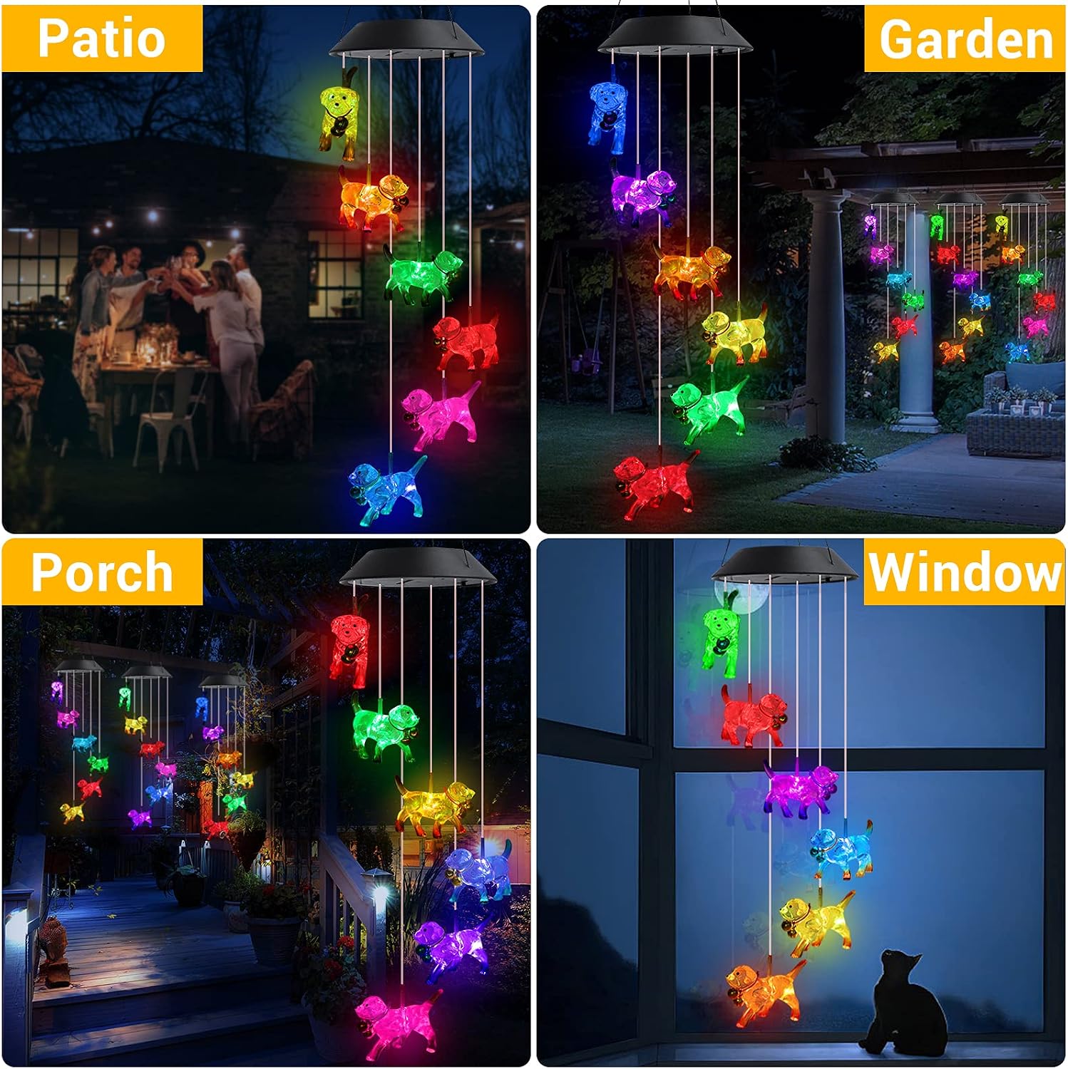 Detalle 2 de Toodour Solar Dog Wind Chime with Colour-Changing LED Lights
