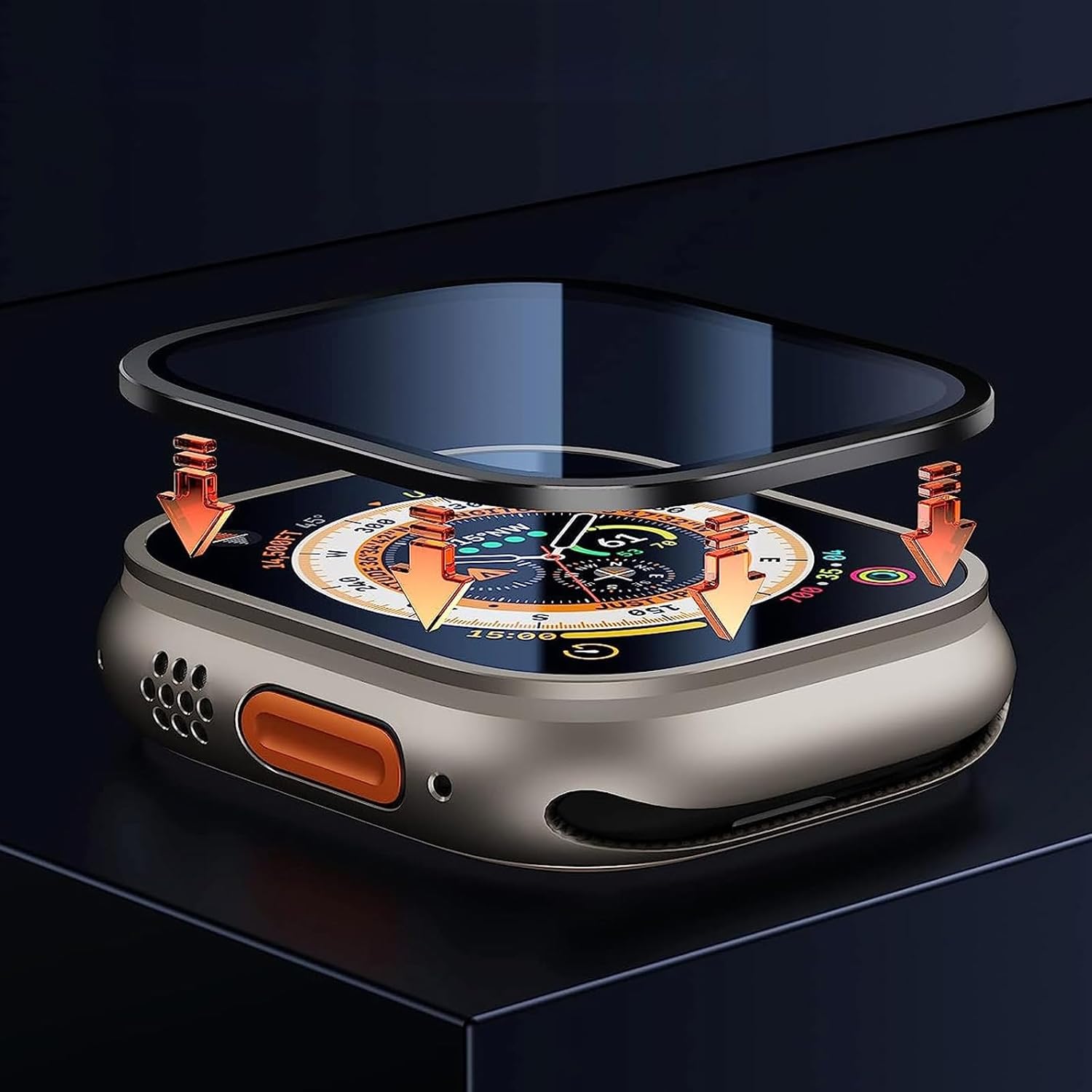 Thumbnail 2 de Songsier Protectores de Pantalla para Apple Watch Ultra 49 mm con vidrio templado 9H y marco de aleación de titanio