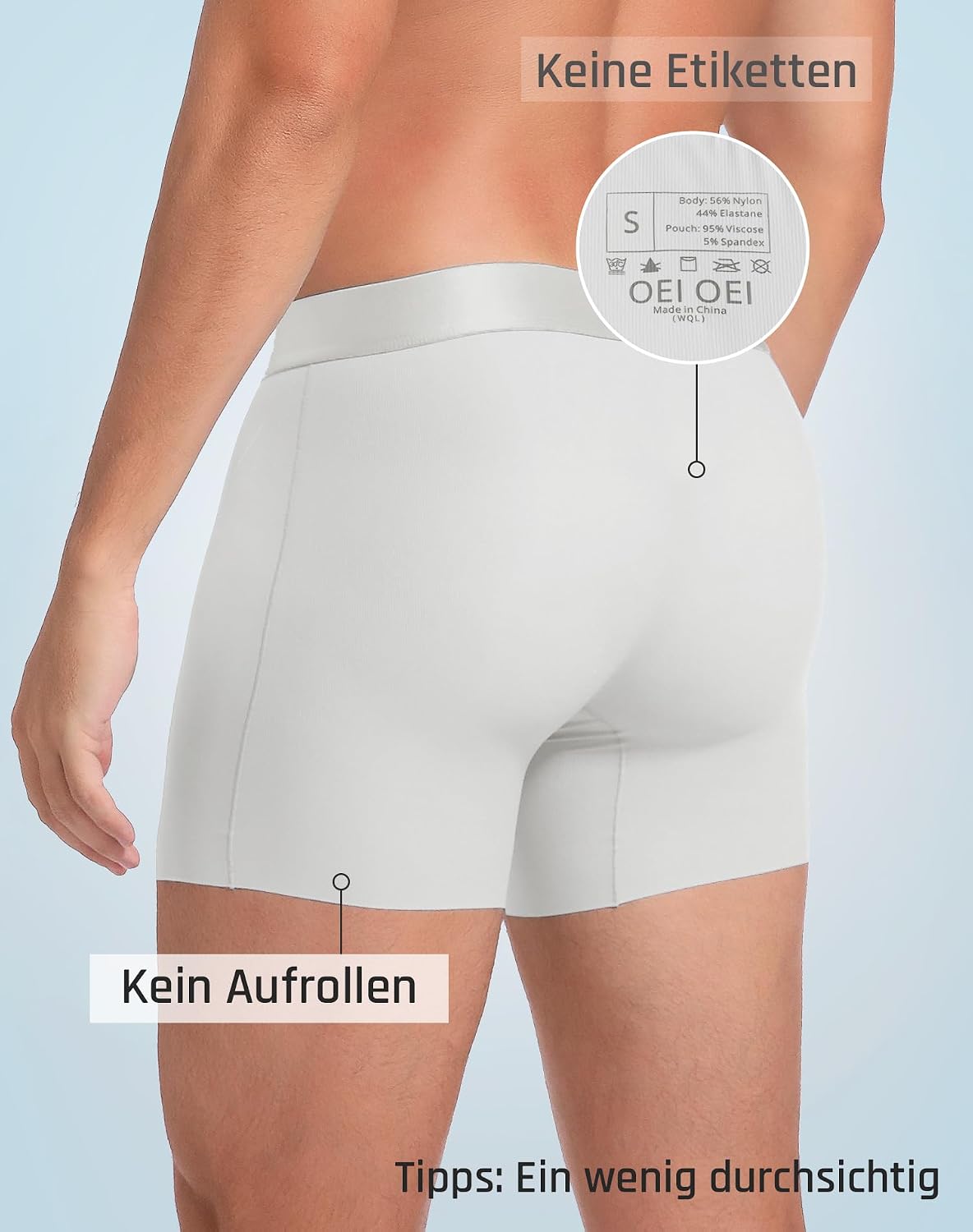 Detalle de OEIOEI Boxershorts Herren – Eisseide, Schnelltrocknend, 3er Pack