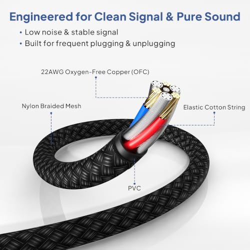 Thumbnail 3 de Elebase 6.35mm TRS Instrument Cable 3M 2Pack – 1/4 Inch Male Guitar Cord, 10ft