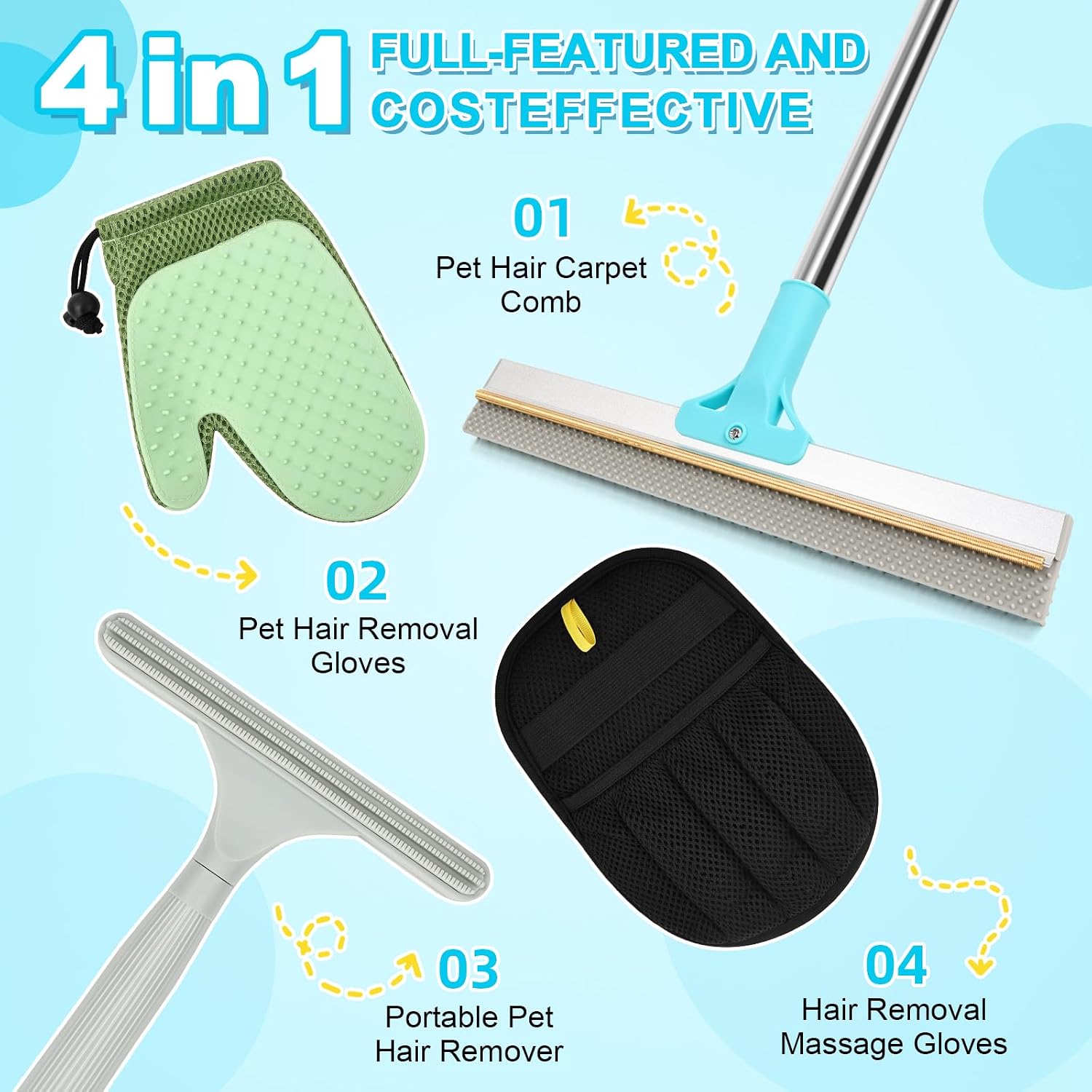 Thumbnail 2 de 4 in 1 Carpet Rake for Pet Hair Removal – Reusable Glove Kit for Dog and Cat Fur