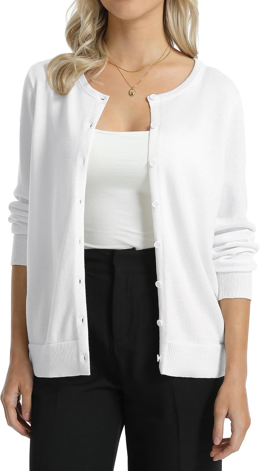 Detalle de QUALFORT Women’s 100% Cotton Lightweight Cardigan (Long Sleeve, Button-Down)