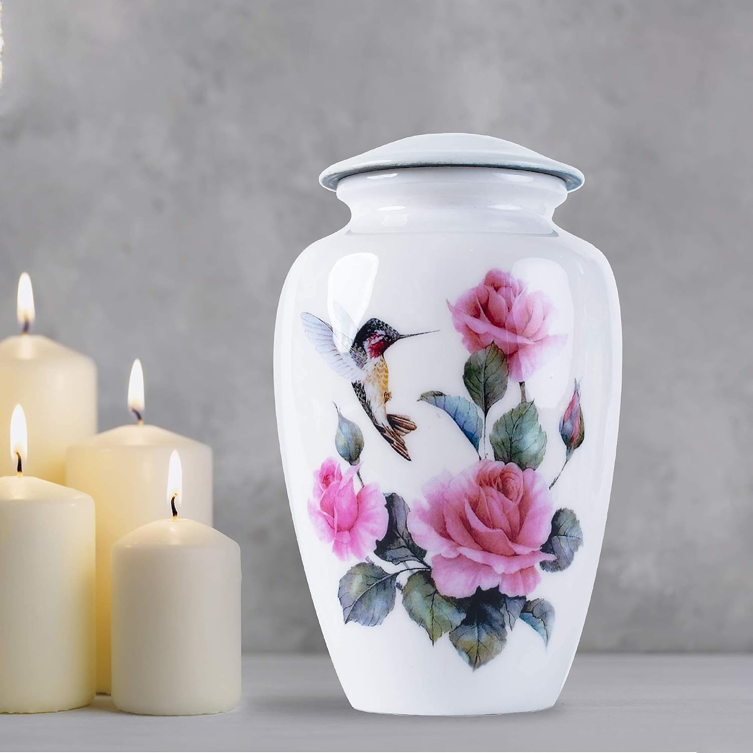 Detalle de BOLD & DIVINE Hummingbird Printed Large Adult Cremation Urn (200 cu in) with Velvet Bag