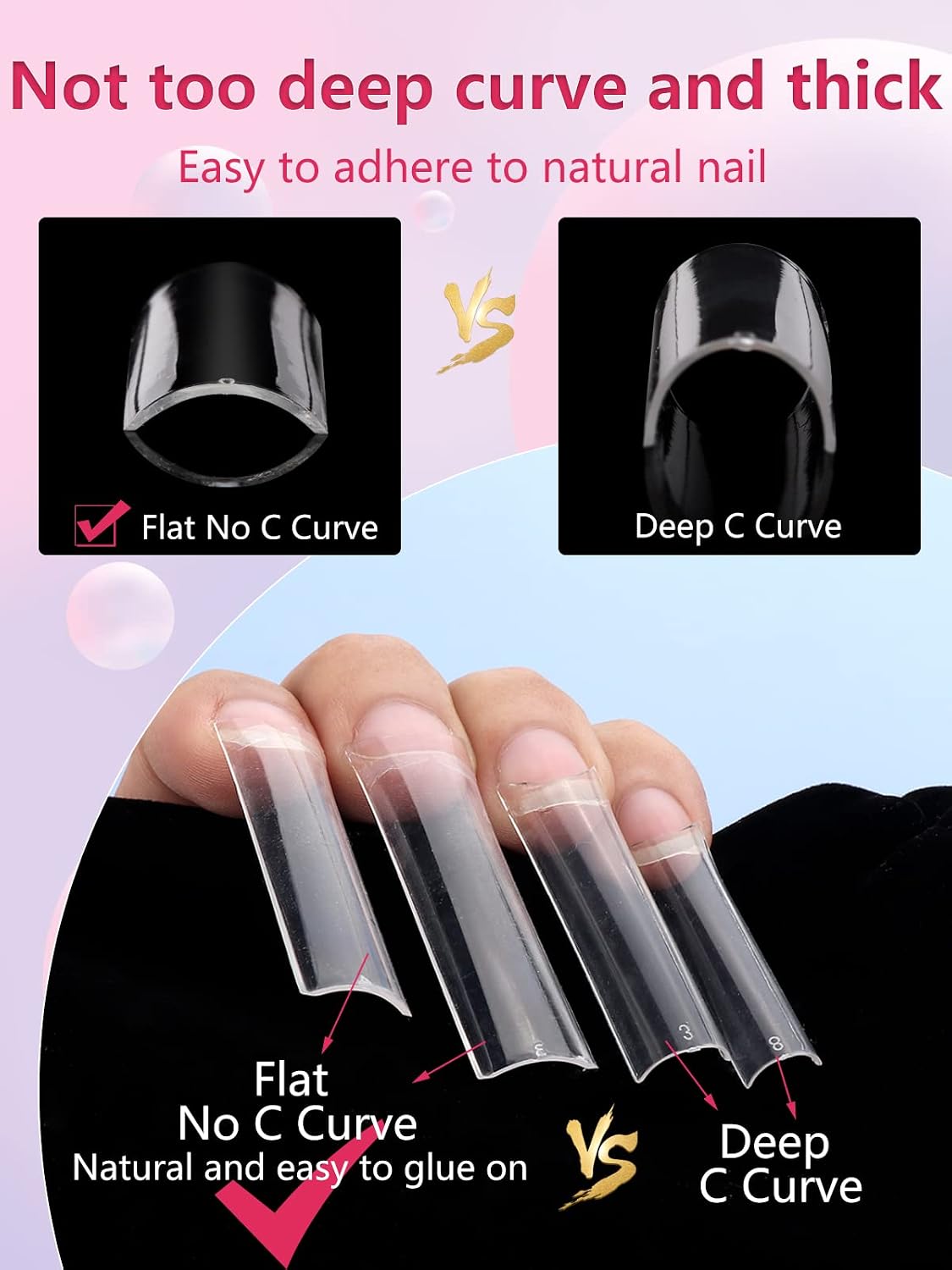 Detalle de LIONVISON 3XL Clear Square Nail Tips, 504 Pieces, Flat No-C-Curve, 12 Sizes