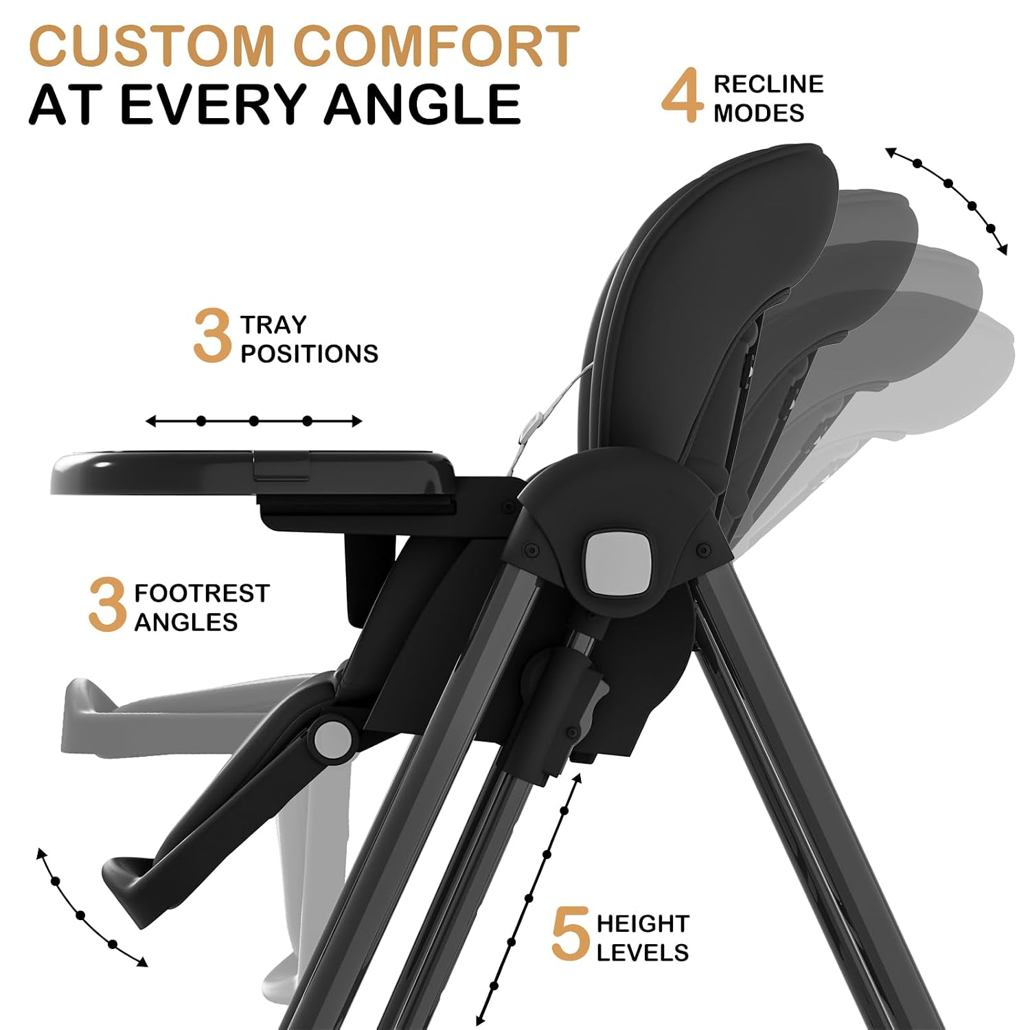 Thumbnail 4 de TOPACES 3-in-1 Foldable High Chair with Rocking Mode, 5 Height Levels