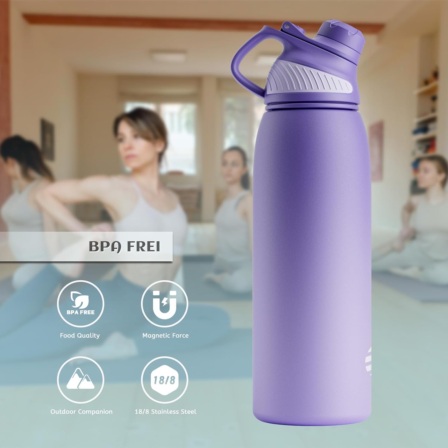 Detalle de Fjbottle stainless steel insulated water bottle (BPA free) with magnetic lid — 600ml to 1.5L
