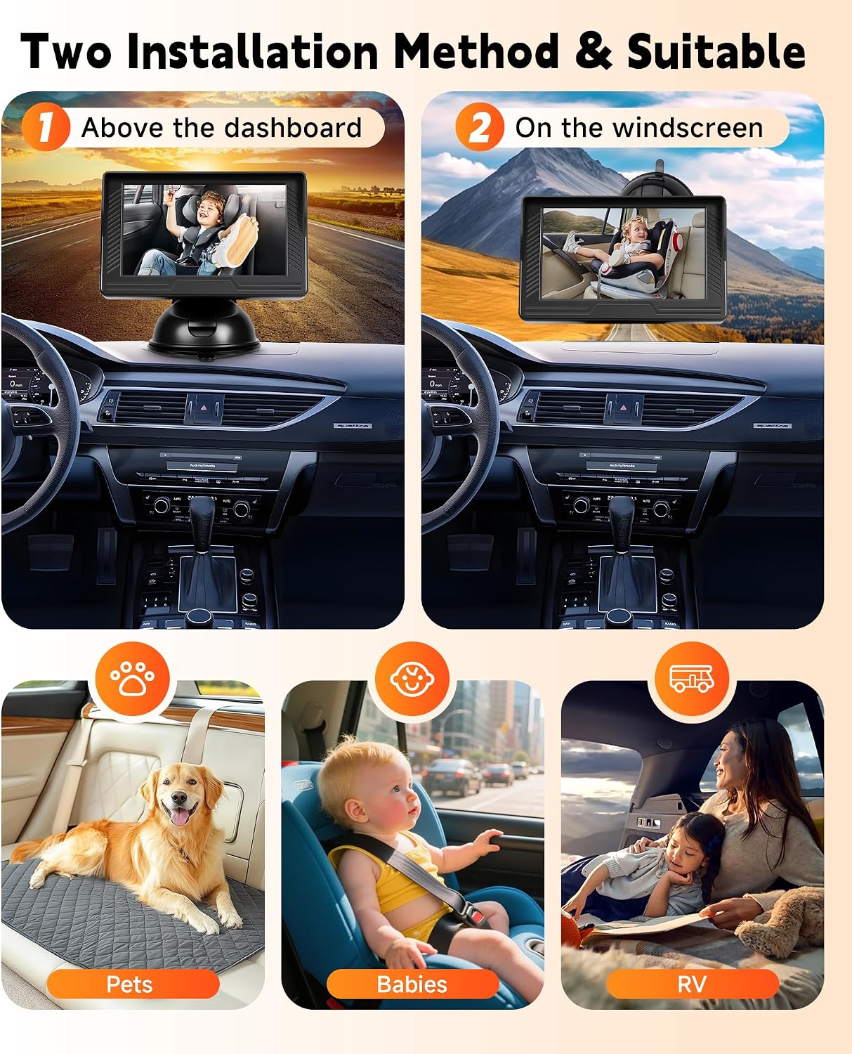 Thumbnail 5 de Rimoody Baby Car Camera for Backseat – 4.3” HD Display Monitor with 360° Adjustability