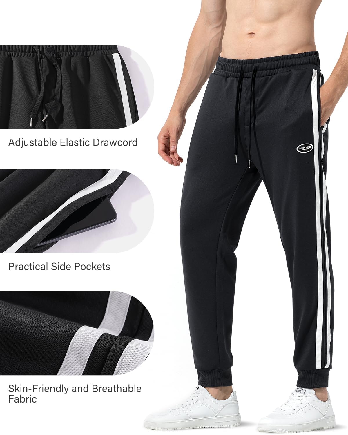 Detalle de Mauro Kane Mens Joggers: Lightweight Slim Jogging Trousers with Pockets
