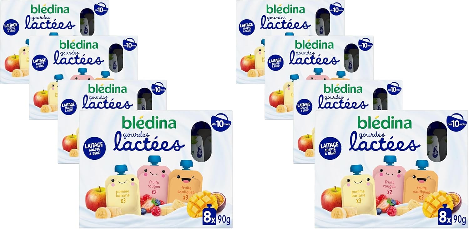 Thumbnail 6 de BLÉDINA Gourdes lactées aux Fruits Bébé – Fruits Rouges / Pomme Banane / Fruits Exotiques (dès 10 mois) – 4 x 8 x 85 g