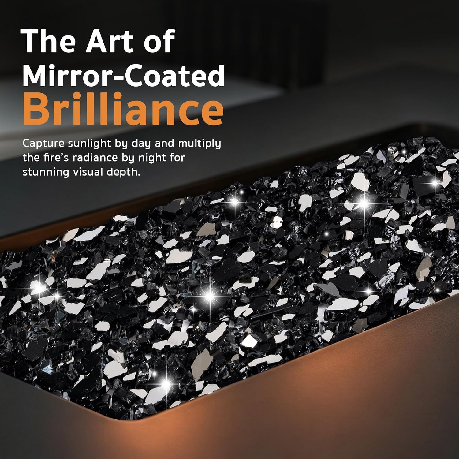 Thumbnail 2 de GASPRO fire glass Gray-20IB, 35 lb reflective black fire pit glass