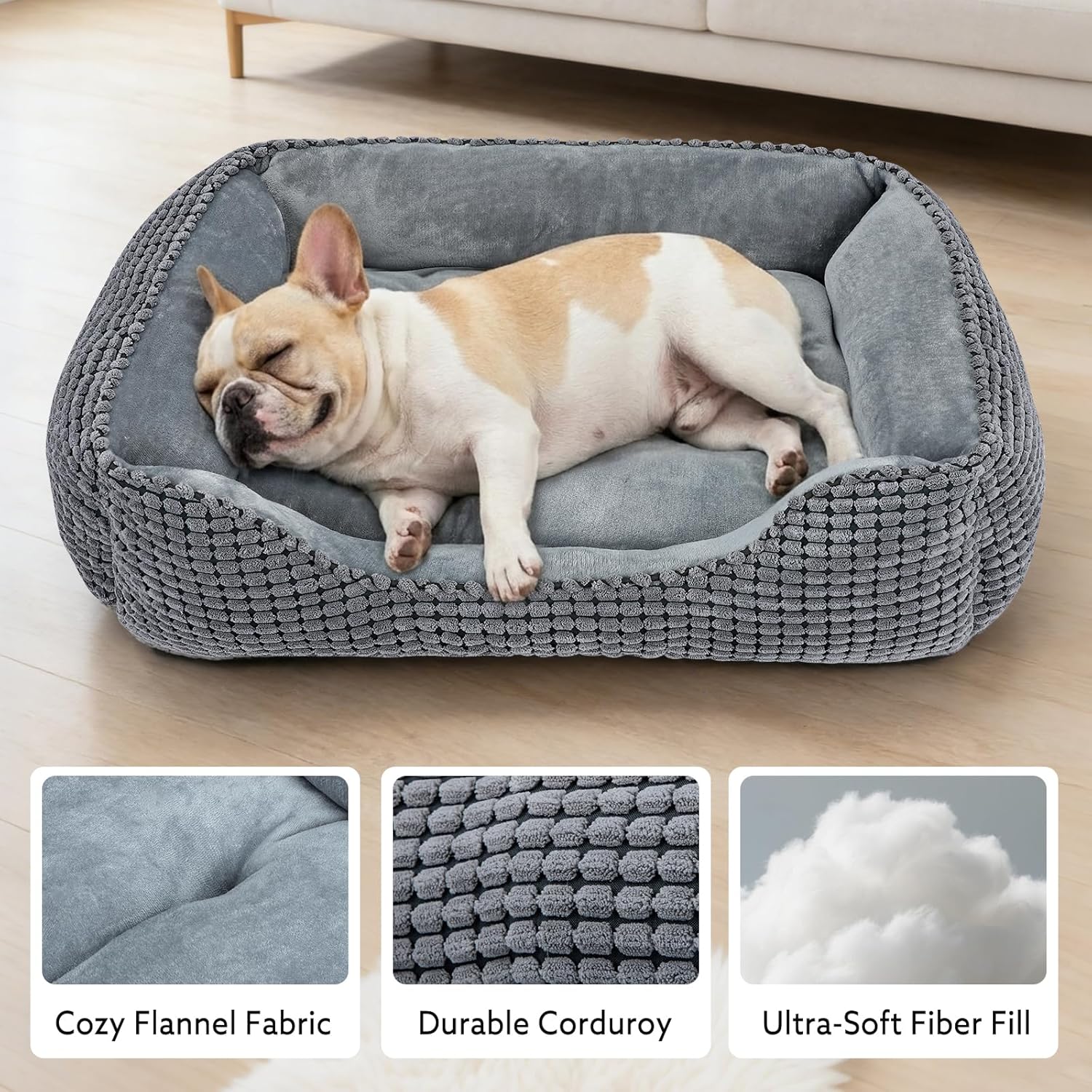 Detalle 2 de MIXJOY Rectangle Dog Bed 25 in, Grey