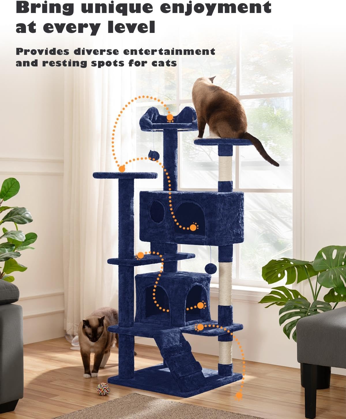 Detalle 2 de Yaheetech YT-cat tree 20180517-54 Cat Tree Tower, 5 Levels, Navy Blue