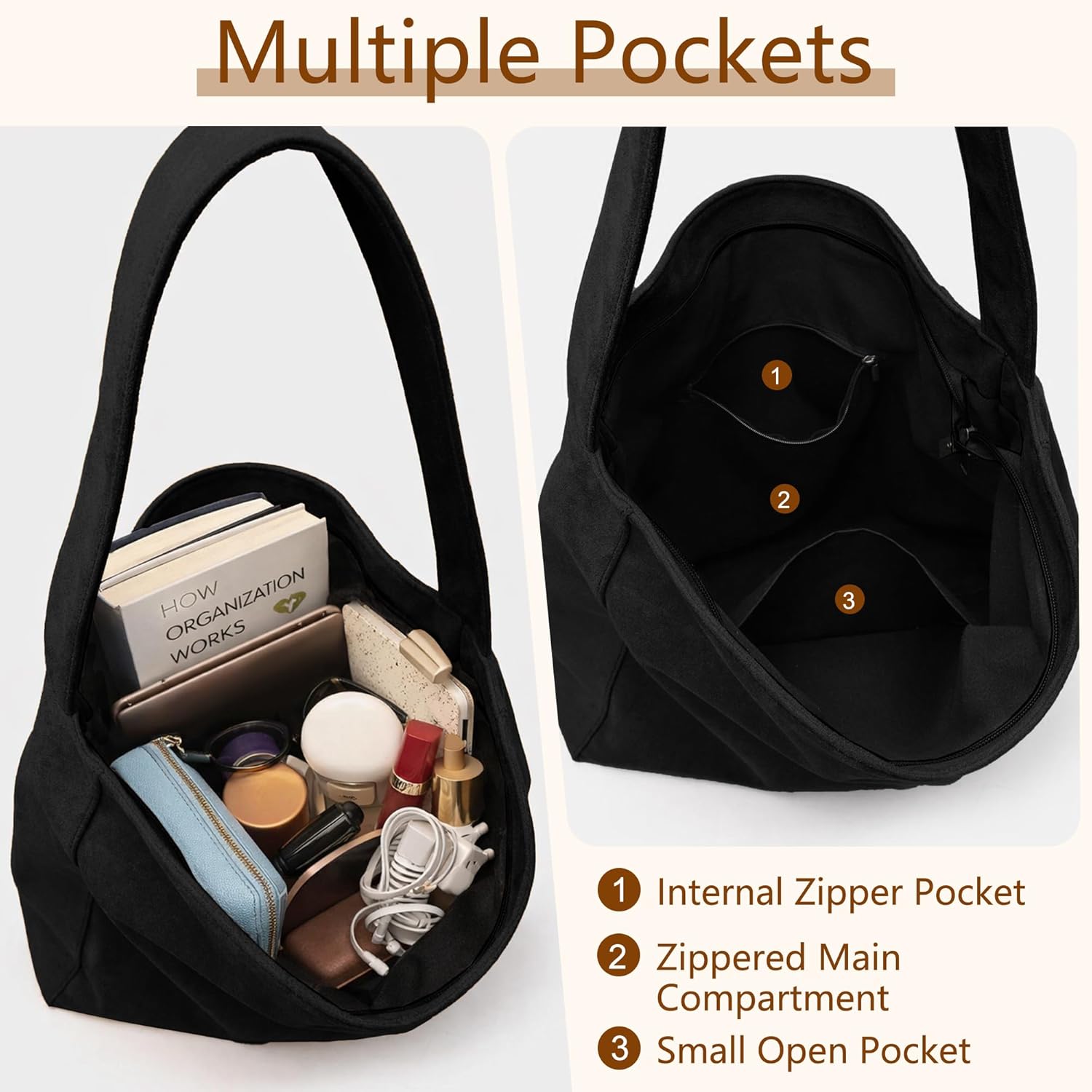 Thumbnail 2 de Grand cabas en daim suédé Gluckstar pour femme (38x36x12 cm) – sac porté épaule, travail, cours et courses