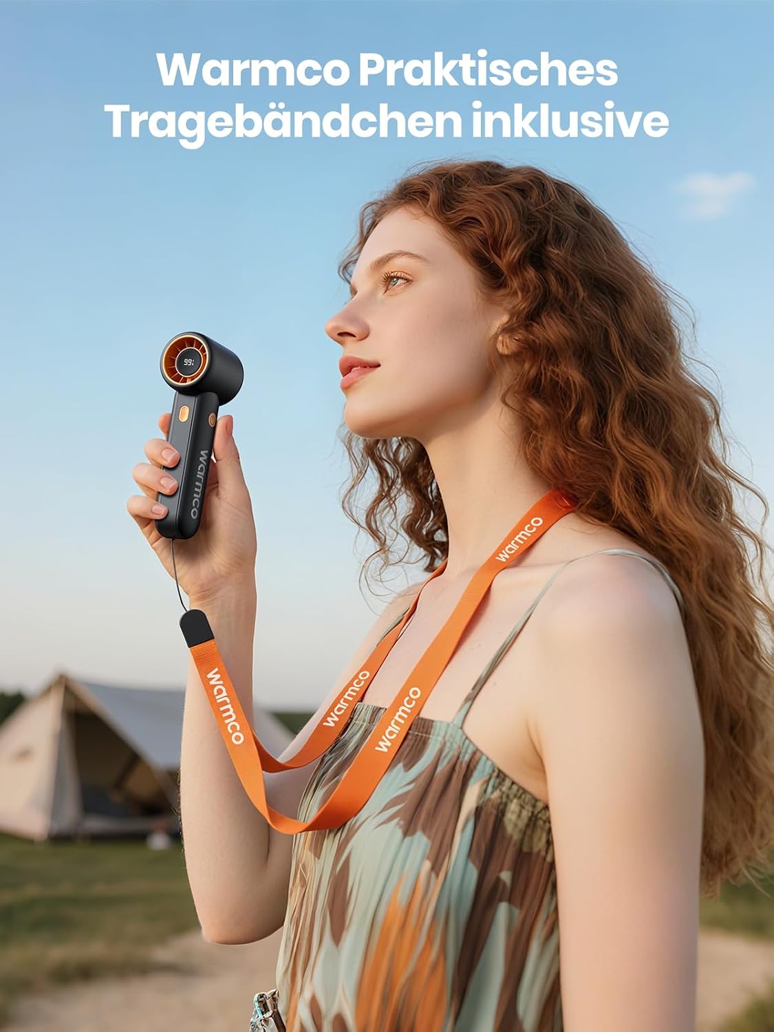 Detalle de Warmco Tragbarer Handventilator – kompakter Reiseventilator mit 5 Geschwindigkeiten, 5000 mAh