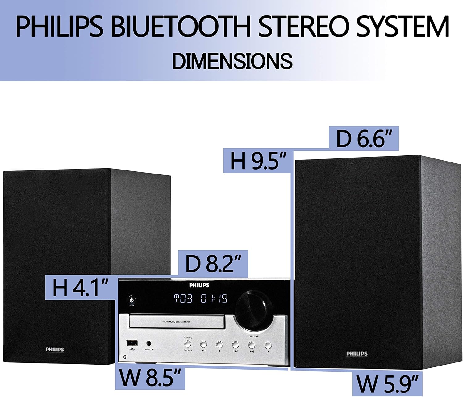 Detalle 2 de PHILIPS Bluetooth Stereo System Home CD Player with USB, FM Radio, Bass Reflex Speakers (60W) + Remote