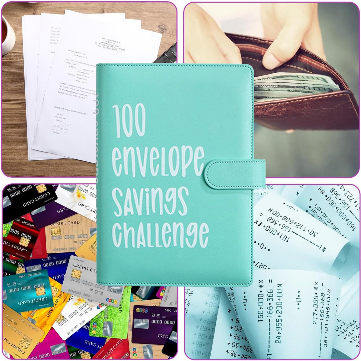 Detalle 2 de AASLOB jujs 100 Envelope Challenge Binder, Green Cash Savings Organizer