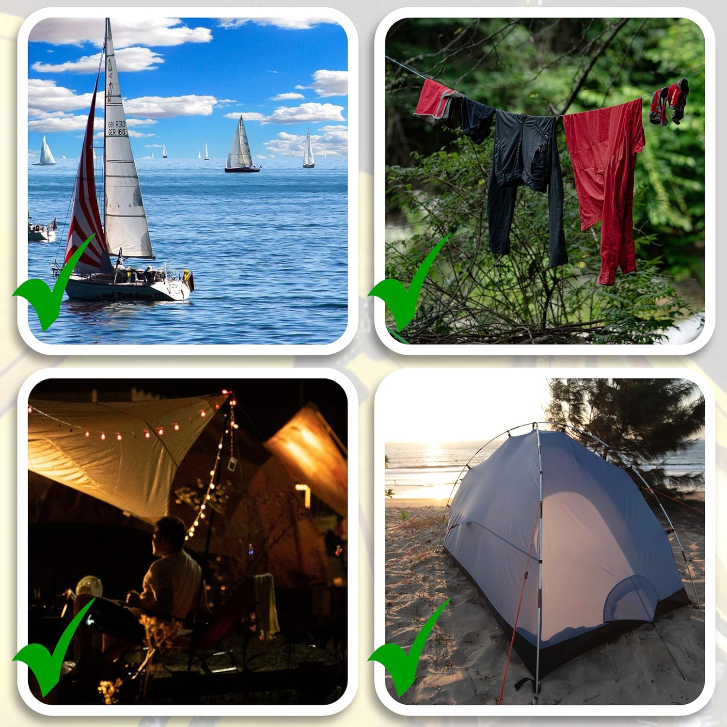 Thumbnail 3 de COM-FOUR® 8X haubans 4 m pour Le Camping — corde de tente réfléchissante verte (8 pièces)