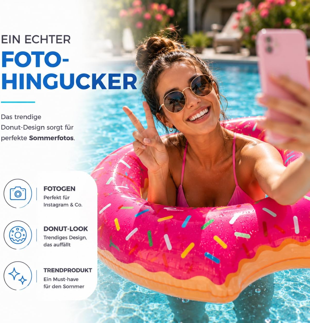 Detalle 2 de Aufblasbarer Schwimmring – XXL Donut 120 cm Durchmesser, Biss-Design, für Erwachsene & Kinder (Farbauswahl)