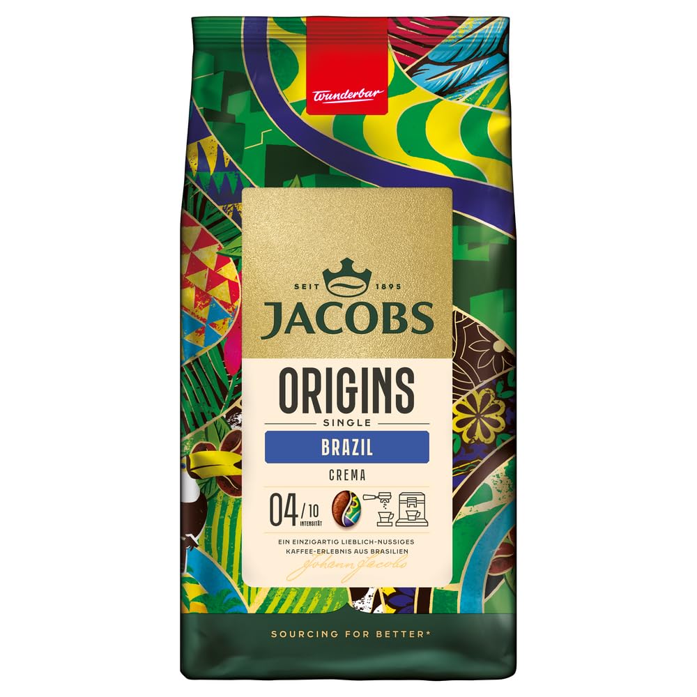 Detalle de Jacobs Kaffeebohnen Origins Brazil – milder, nussiger Geschmack aus Brasilien, 1 kg Ganze Bohnen