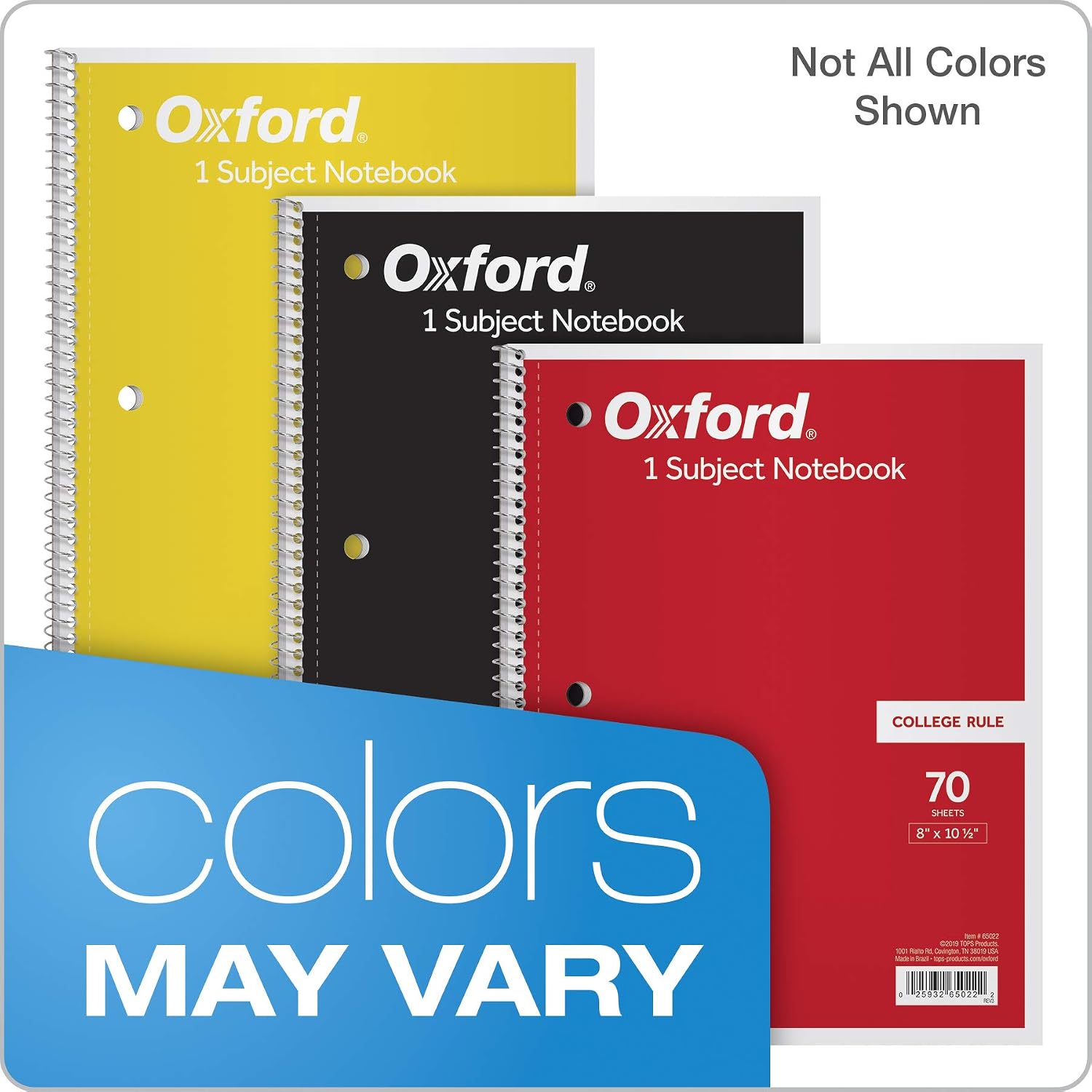 Detalle de Oxford Spiral Notebook 6 Pack, 1 Subject, College Ruled (65007) – Color Assortment