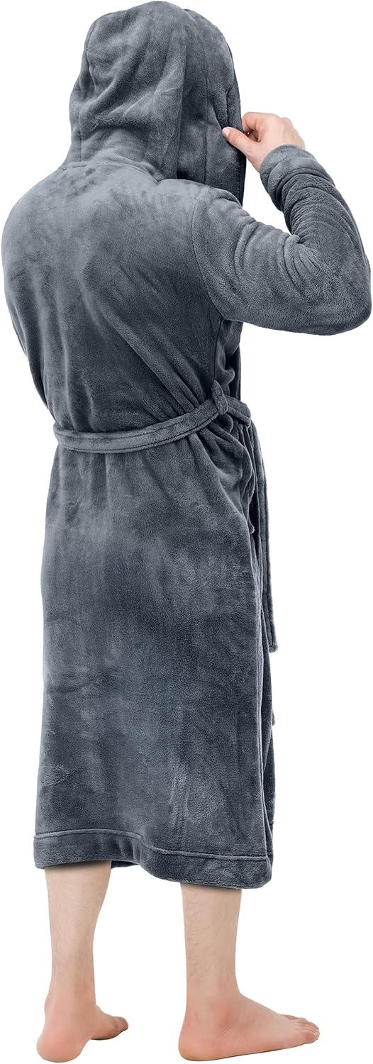 Detalle de NY Threads EU0616 Men's Hooded Coral Fleece Bathrobe with Belt and Pockets