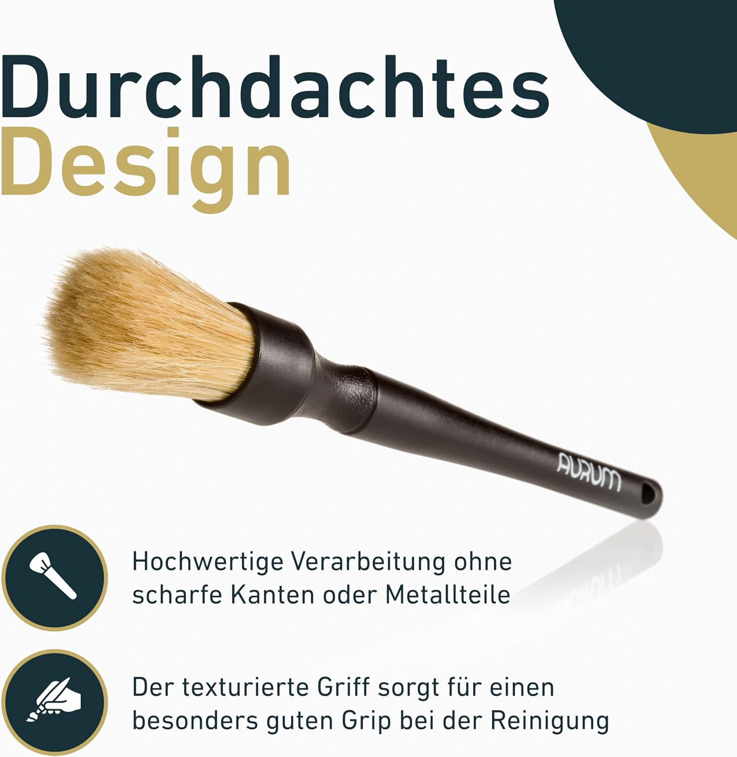 Detalle de Aurum-Performance® Detailing Pinsel Auto 2er-Set mit Naturborsten – KFZ-Reinigungspinsel für Innen & Außen